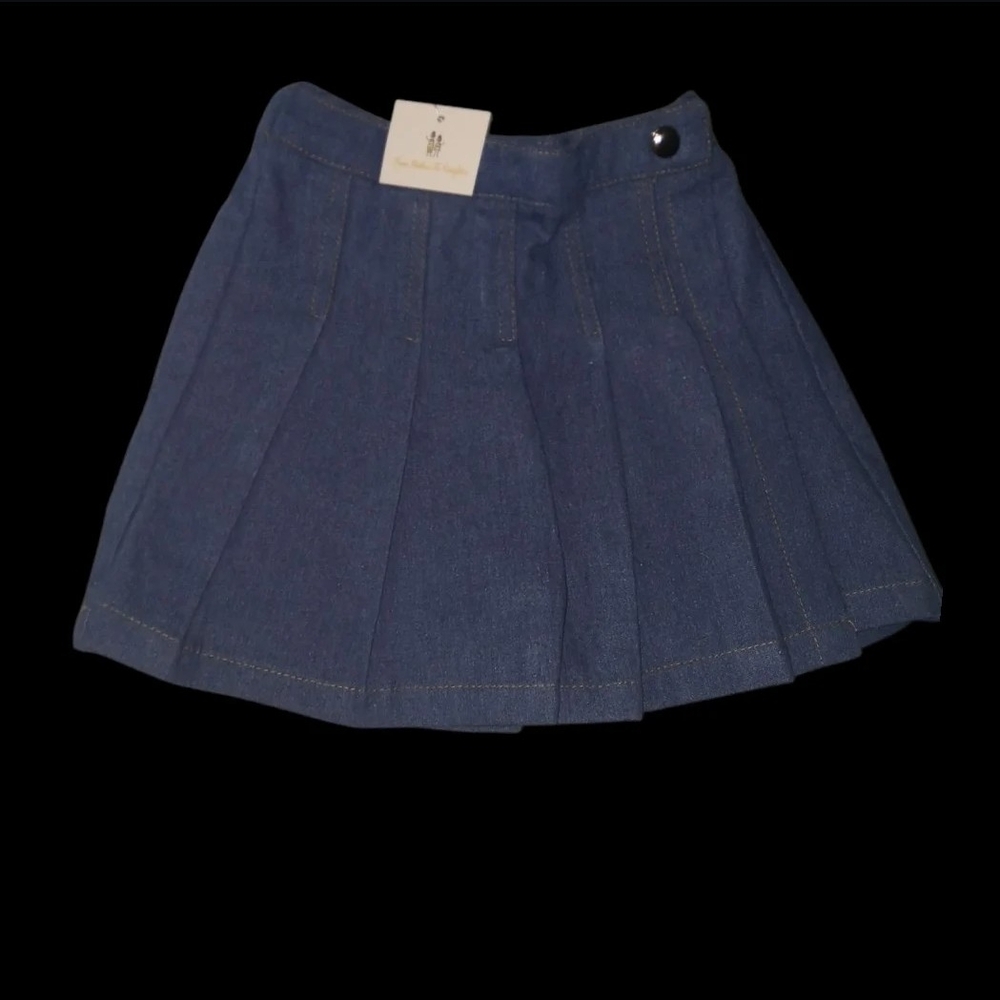 Blue Pleated Denim Skort